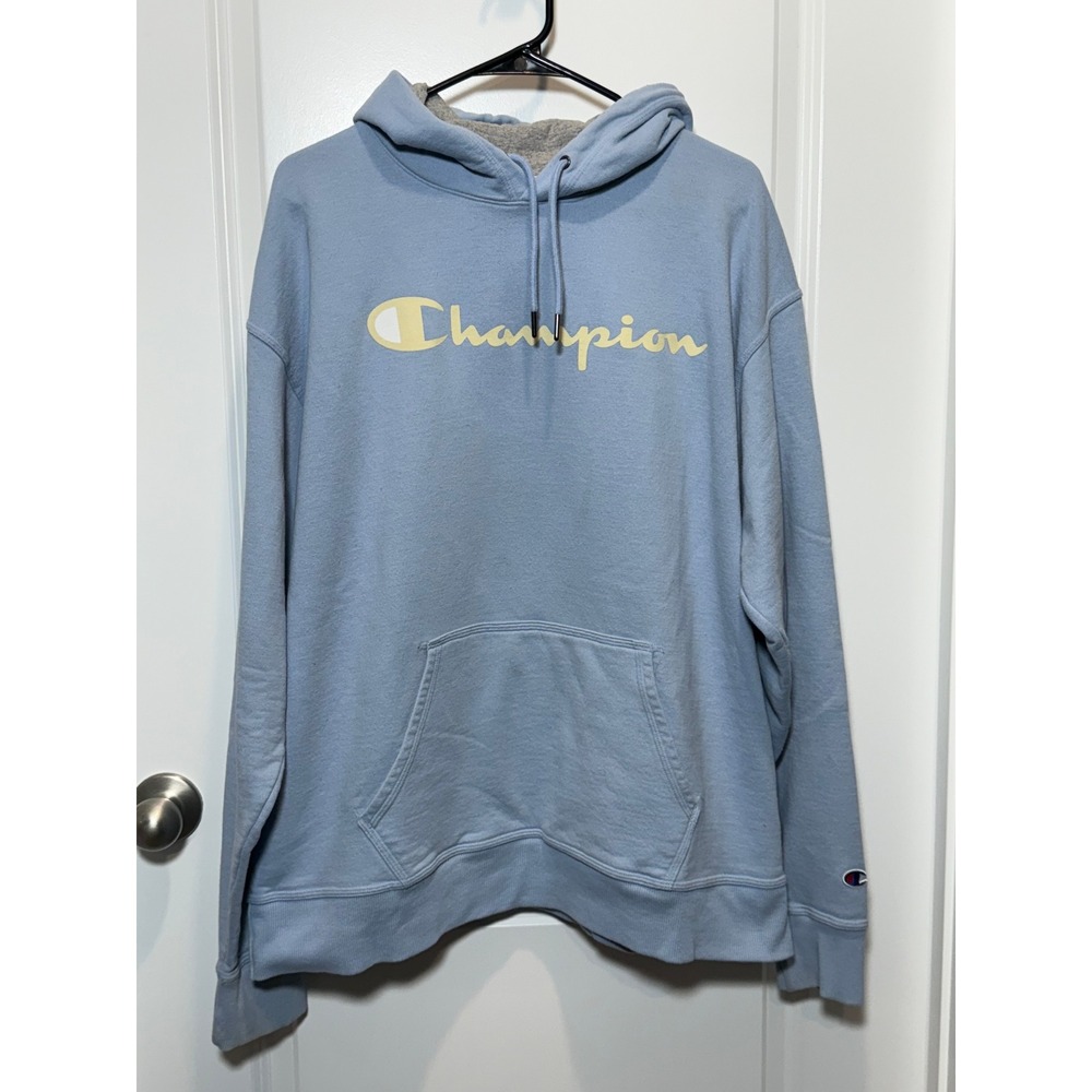 VTG Champion Mens XL Light Blue Pullover Hoodie Sweatshirt Athleticwear Pockets - Picture 1 of 11